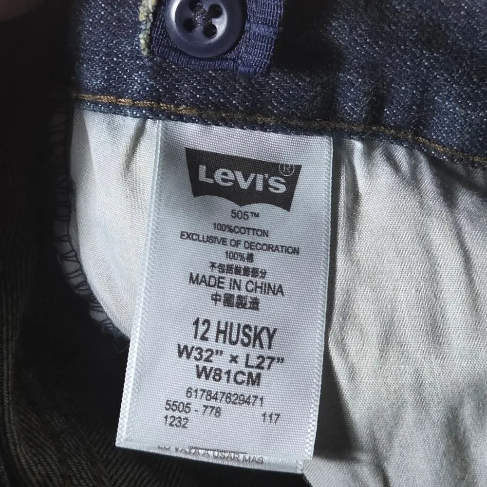 Levi's 505 Regular Fit Jeans Boys Size 12 Husky Blue Denim 32x27 Adjustable
